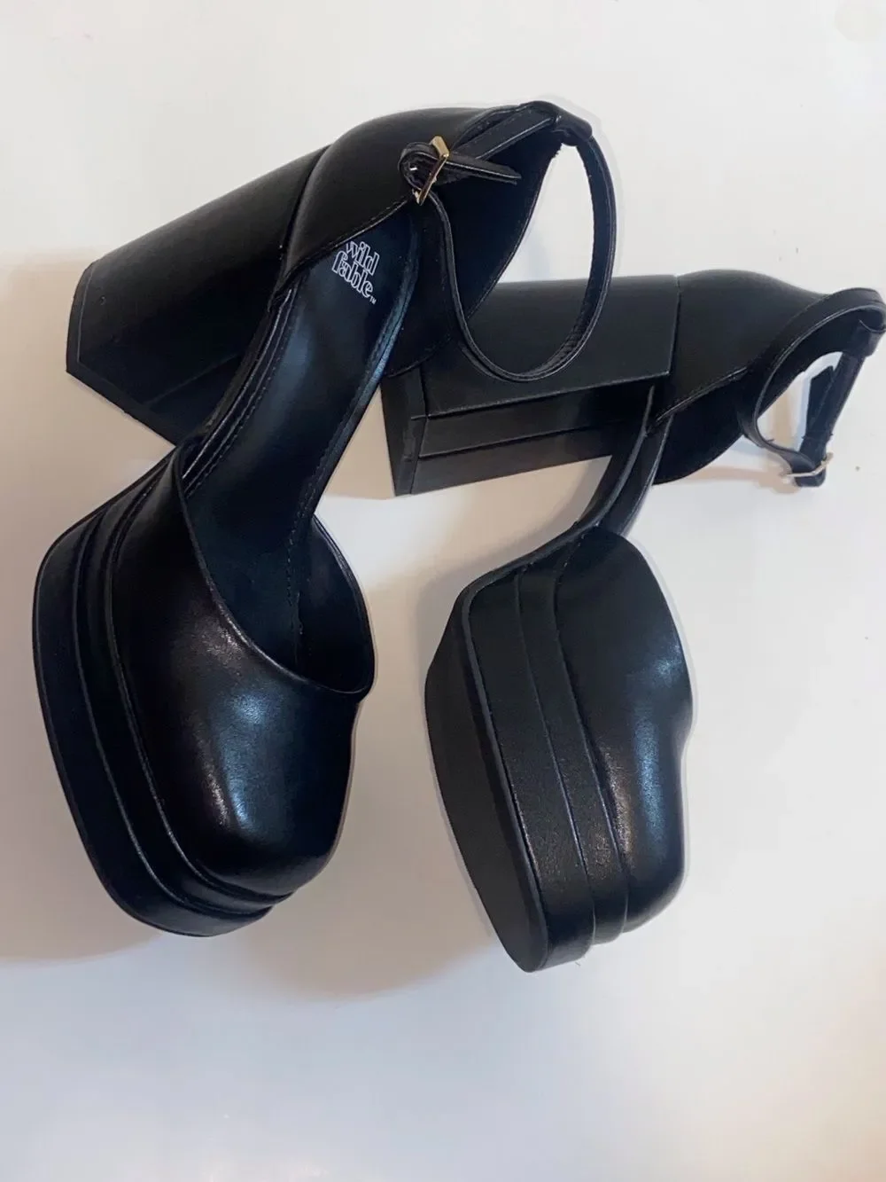 Wild Fable Black Platform Ankle-Strap Block Heels Size 6.5